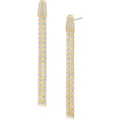 Cz By Kenneth Jay Lane Cubic Zirconia Double Strand Linear Drop Earrings In Gold