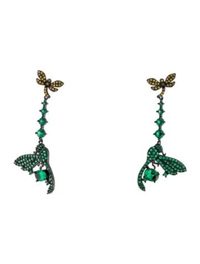Pre-owned Cz By Kenneth Jay Lane Cubic Zirconia Dragonfly Drop Earrings In Multi