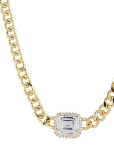 Pre-owned Cz By Kenneth Jay Lane Cubic Zirconia Emerald Chunky Chain Necklace, 20" In Multi