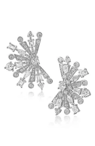 Cz By Kenneth Jay Lane Cubic Zirconia Fan Earrings In Metallic