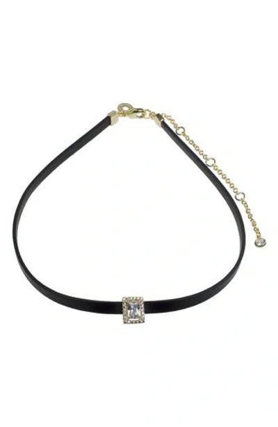 Cz By Kenneth Jay Lane Cubic Zirconia Faux Leather Choker Necklace In Black