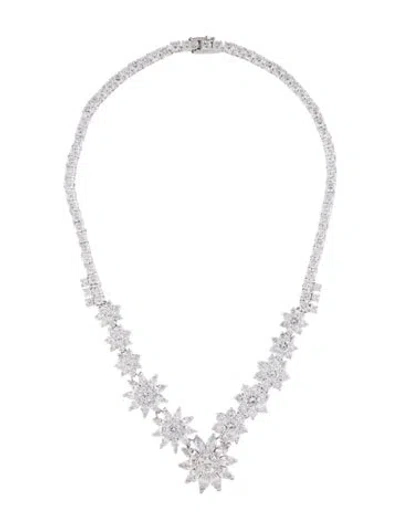 Pre-owned Cz By Kenneth Jay Lane Cubic Zirconia Floral Collar Necklace, 16.5" In Multi