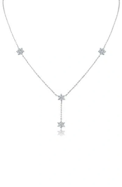 Cz By Kenneth Jay Lane Cubic Zirconia Floral Station Y-necklace In Metallic
