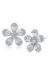Cz By Kenneth Jay Lane Cubic Zirconia Floral Stud Earrings In Silver