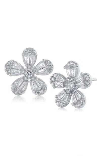 Cz By Kenneth Jay Lane Cubic Zirconia Floral Stud Earrings In Silver