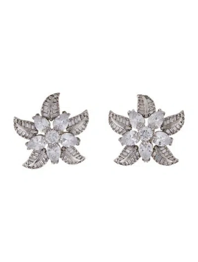Pre-owned Cz By Kenneth Jay Lane Cubic Zirconia Flower Clip-on Earrings In Transparent