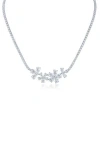 Cz By Kenneth Jay Lane Cubic Zirconia Flower Cluster Necklace In Silver