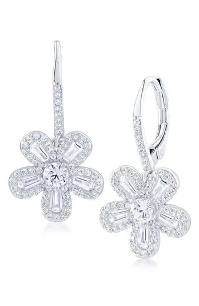 Cz By Kenneth Jay Lane Cubic Zirconia Flower Drop Earrings In Metallic