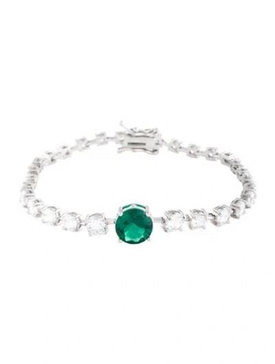 Pre-owned Cz By Kenneth Jay Lane Cubic Zirconia Graduated Link Bracelet, 6.5" In Green