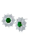 Cz By Kenneth Jay Lane Cubic Zirconia Halo Stud Earrings In Green/silver