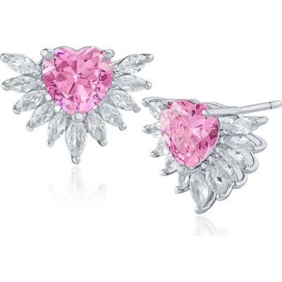 Cz By Kenneth Jay Lane Cubic Zirconia Heart Burst Stud Earrings In Metallic