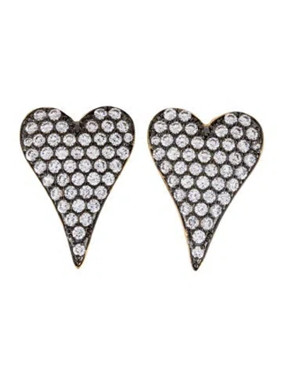 Pre-owned Cz By Kenneth Jay Lane Cubic Zirconia Heart Stud Earrings In Multi