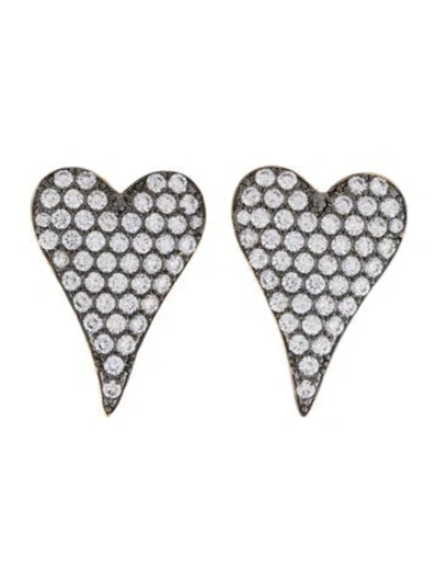 Pre-owned Cz By Kenneth Jay Lane Cubic Zirconia Heart Stud Earrings In Multi