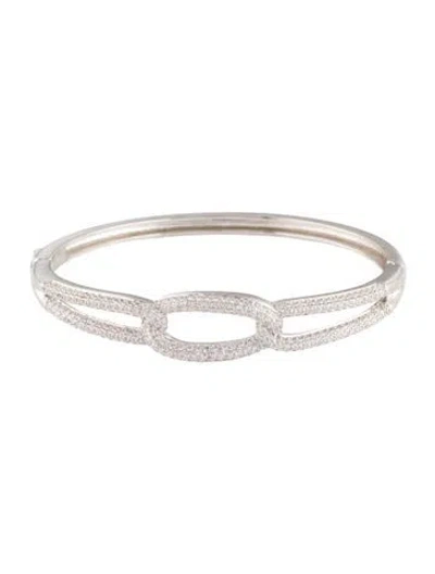 Pre-owned Cz By Kenneth Jay Lane Cubic Zirconia Hinged Bangle, 7" In Transparent
