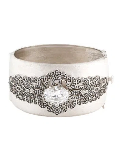 Pre-owned Cz By Kenneth Jay Lane Cubic Zirconia Hinged Bangle Bracelet, 6.5" In Transparent