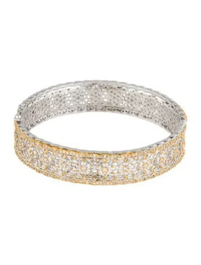 Pre-owned Cz By Kenneth Jay Lane Cubic Zirconia Hinged Bangle Bracelet, 6.5" In Transparent