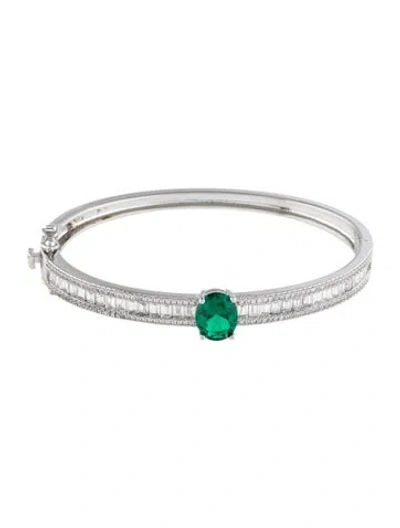 Pre-owned Cz By Kenneth Jay Lane Cubic Zirconia Hinged Bangle Bracelet, 6.75" In Multi