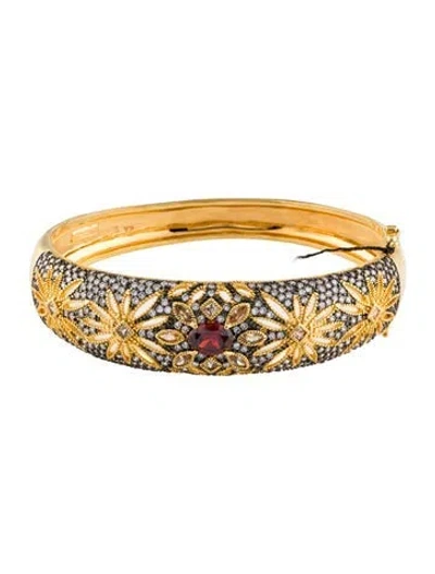 Pre-owned Cz By Kenneth Jay Lane Cubic Zirconia Hinged Bangle Bracelet, 6.75" In Multi