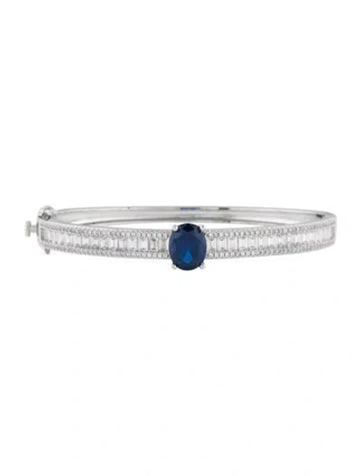 Pre-owned Cz By Kenneth Jay Lane Cubic Zirconia Hinged Bangle Bracelet, 6.75" In Multi