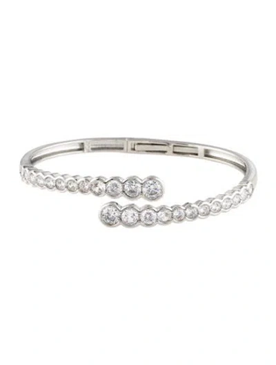 Pre-owned Cz By Kenneth Jay Lane Cubic Zirconia Hinged Cuff Bracelet W/ Tags, 7" In Transparent