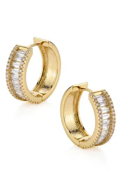 Cz By Kenneth Jay Lane Cubic Zirconia Huggie Hoop Earrings In Gold