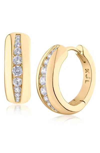 Cz By Kenneth Jay Lane Cubic Zirconia Inlay Hoop Earrings In Gold