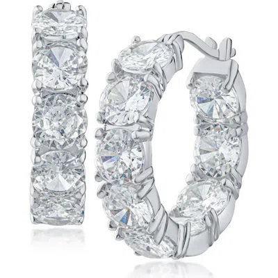 Cz By Kenneth Jay Lane Cubic Zirconia Inside Out Hoop Earrings In Metallic