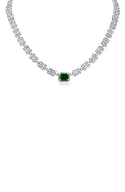 Cz By Kenneth Jay Lane Cubic Zirconia Interlocking Link Tennis Necklace In Green/silver