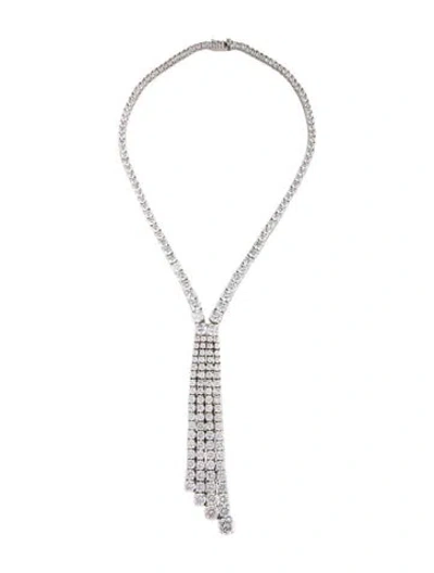 Pre-owned Cz By Kenneth Jay Lane Cubic Zirconia Lariat Necklace, 17" In Multicolor