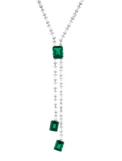 Pre-owned Cz By Kenneth Jay Lane Cubic Zirconia Lavalier Necklace, 16" In Multi
