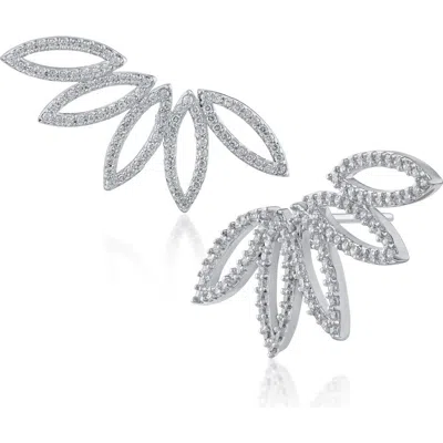 Cz By Kenneth Jay Lane Cubic Zirconia Leaf Climber Earrings In Silver