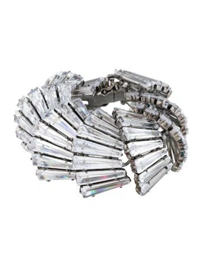 Pre-owned Cz By Kenneth Jay Lane Cubic Zirconia Link Bracelet, 5.75" In Transparent