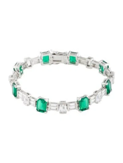 Pre-owned Cz By Kenneth Jay Lane Cubic Zirconia Link Bracelet, 7" In Green