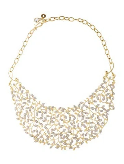 Pre-owned Cz By Kenneth Jay Lane Cubic Zirconia Marquis Leaves Bib Collar Necklace, 17.5" In Multi