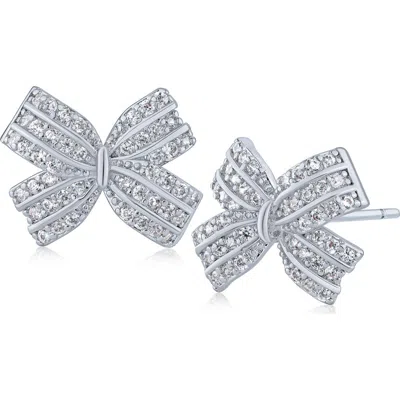 Cz By Kenneth Jay Lane Cubic Zirconia Micro Pave Mini Bow Stud Earrings In Silver