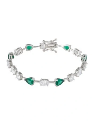 Pre-owned Cz By Kenneth Jay Lane Cubic Zirconia Multi Shape Bar Space Bracelet, 6.5"