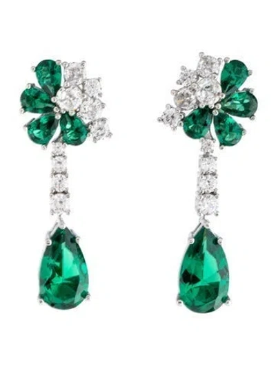 Pre-owned Cz By Kenneth Jay Lane Cubic Zirconia Multi Shape Drop Earrings In Green
