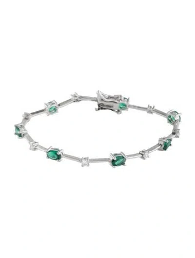 Pre-owned Cz By Kenneth Jay Lane Cubic Zirconia Multi Shape Link Bracelet, 6.5" In Clear/green