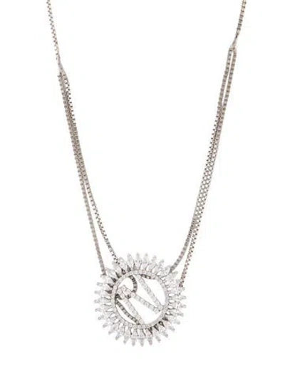 Pre-owned Cz By Kenneth Jay Lane Cubic Zirconia 'n' Pendant Bolo Necklace, 12", 25" In Clear
