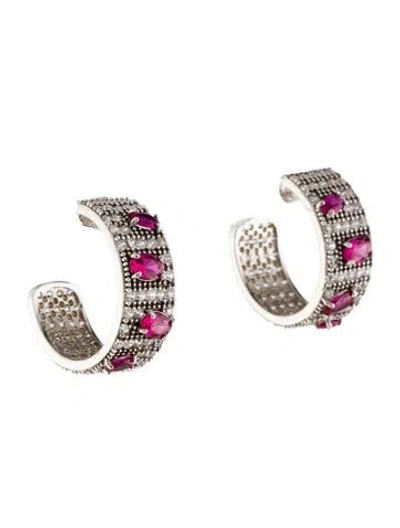 Pre-owned Cz By Kenneth Jay Lane Cubic Zirconia Open Hoop Earrings In Multi
