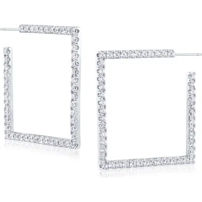 Cz By Kenneth Jay Lane Cubic Zirconia Open Square Hoop Earrings In Metallic