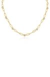 Cz By Kenneth Jay Lane Cubic Zirconia Paper Clip Chain Station Necklace In Clear Gold
