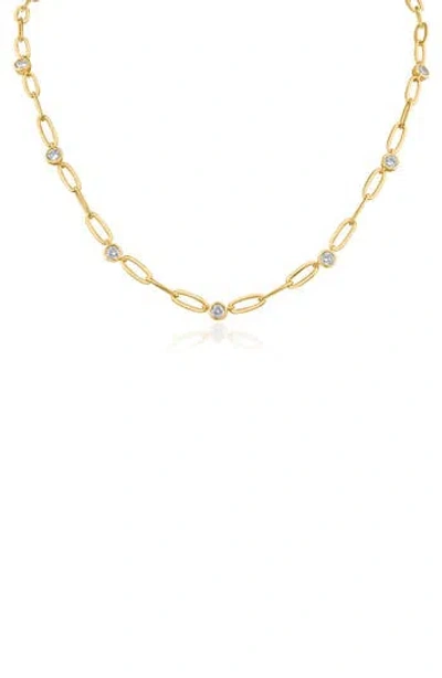 Cz By Kenneth Jay Lane Cubic Zirconia Paper Clip Chain Station Necklace In Clear Gold
