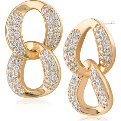 Cz By Kenneth Jay Lane Cubic Zirconia Pavé Double Link Drop Earrings In Gold