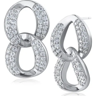 Cz By Kenneth Jay Lane Cubic Zirconia Pavé Double Link Drop Earrings In Silver