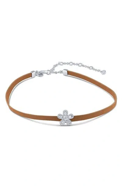 Cz By Kenneth Jay Lane Cubic Zirconia Pavé Flower Choker Necklace In Brown