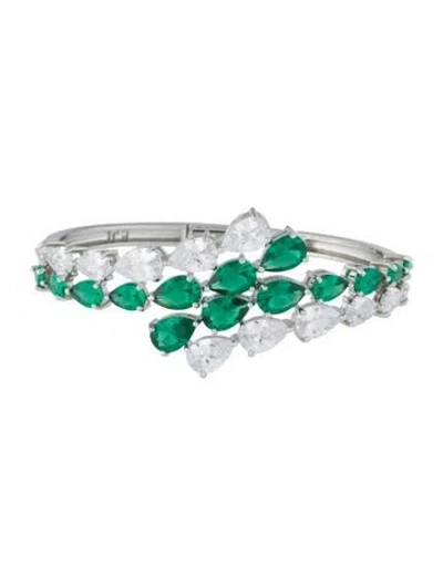 Pre-owned Cz By Kenneth Jay Lane Cubic Zirconia Pear Cuff Bracelet, 6.75"