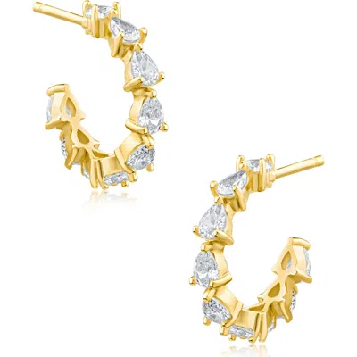Cz By Kenneth Jay Lane Cubic Zirconia Pear Petite Hoop Earrings In Gold