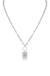 Cz By Kenneth Jay Lane Cubic Zirconia Rectangular Charm Necklace In Clear/ Silver