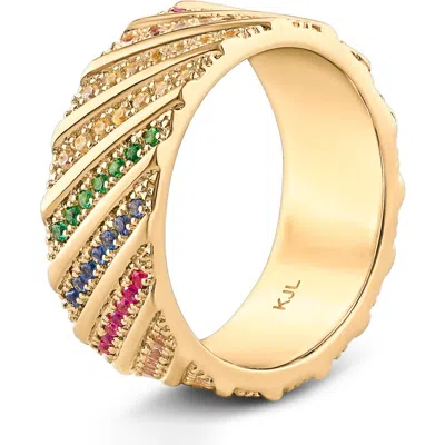 Cz By Kenneth Jay Lane Cubic Zirconia Slanted Band Ring In Gold